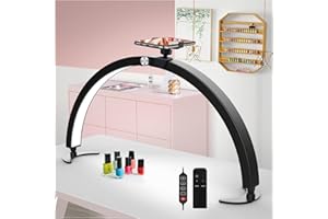 yAyusi Half Moon Light for Nail Desk with Phone Holder, 29In 40W Nail Tech Light, Nail Table Lamp with Wire Controller & Remote, 7 Color Modes, 10 Brightness for Beauty/Eyelashes/Tattoos/Crafts