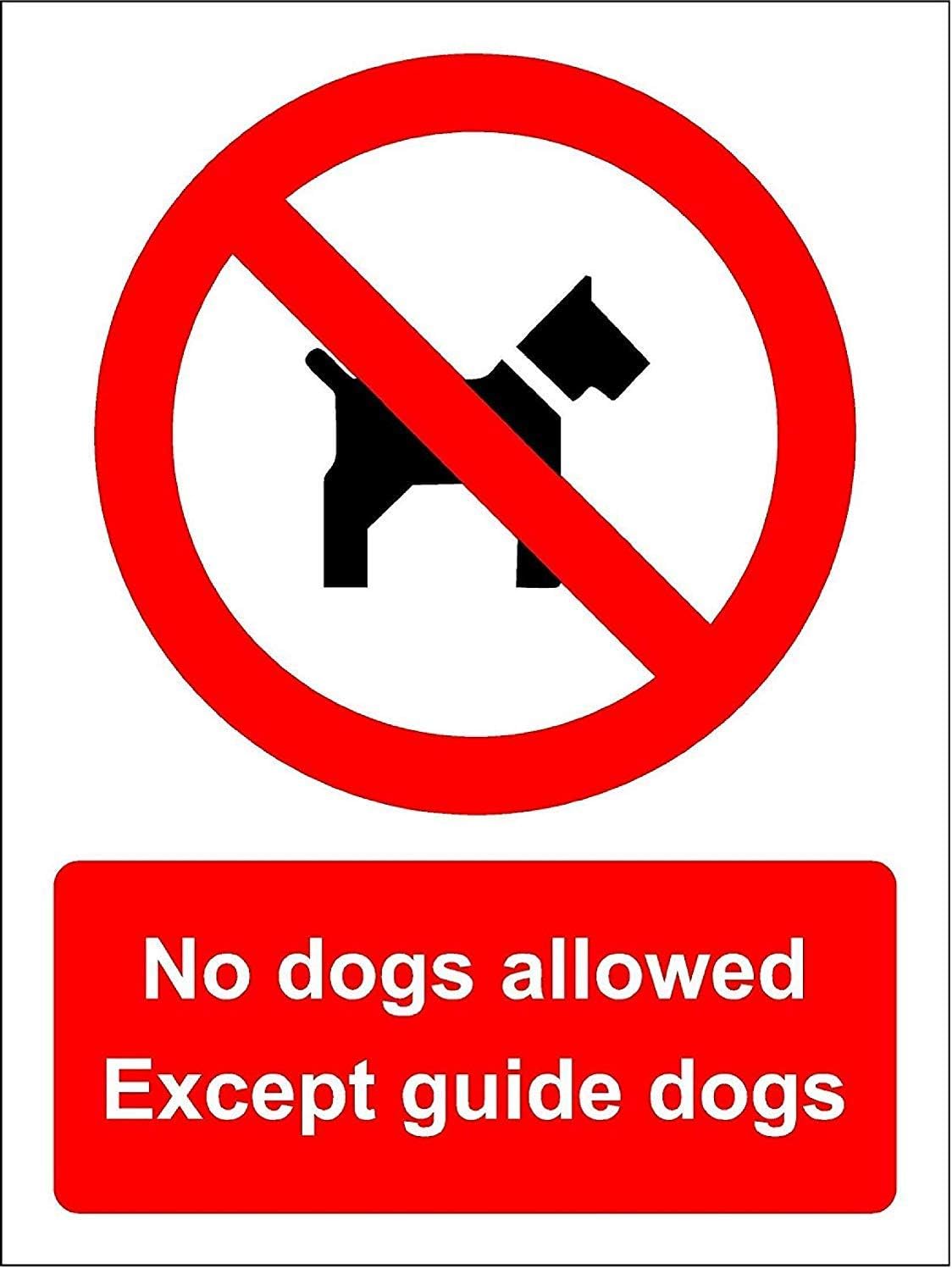 No dogs allowed Except guide dogs sign Face adhesive reverse window