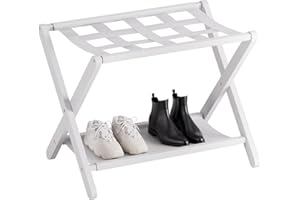 HITNET White Luggage Rack, Folding Suitcase Stand, Bamboo Luggage Holder with Storage for Guest Room Bedroom Hotel