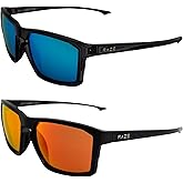 2 Pairs of Raze Journey Sports & Motorcycle Sunglasses Crystal Grey Frames Smoke Blue Mirror Lens Black Gloss Frame Smoke Red Mirror Lens