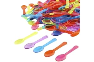Extra Sturdy, Gmark 100pc 3" Assorted Multi-Color Taster Plastic Mini Spoons for frozen food, Ice Cream Dessert White 1 Box Set GM1002G