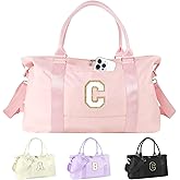 Dance Gym Duffel Bag for Teen Girls, Personalized Initial Travel Weekender Bag,Cute Overnight Carry On Duffle for Women,Sports Travel Cheer Bag,Monogram Christmas Gifts for Tween Preppy(pink-C)