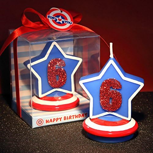 Osye Blue Star Number 6 Candles Birthday Cake Topper Decor