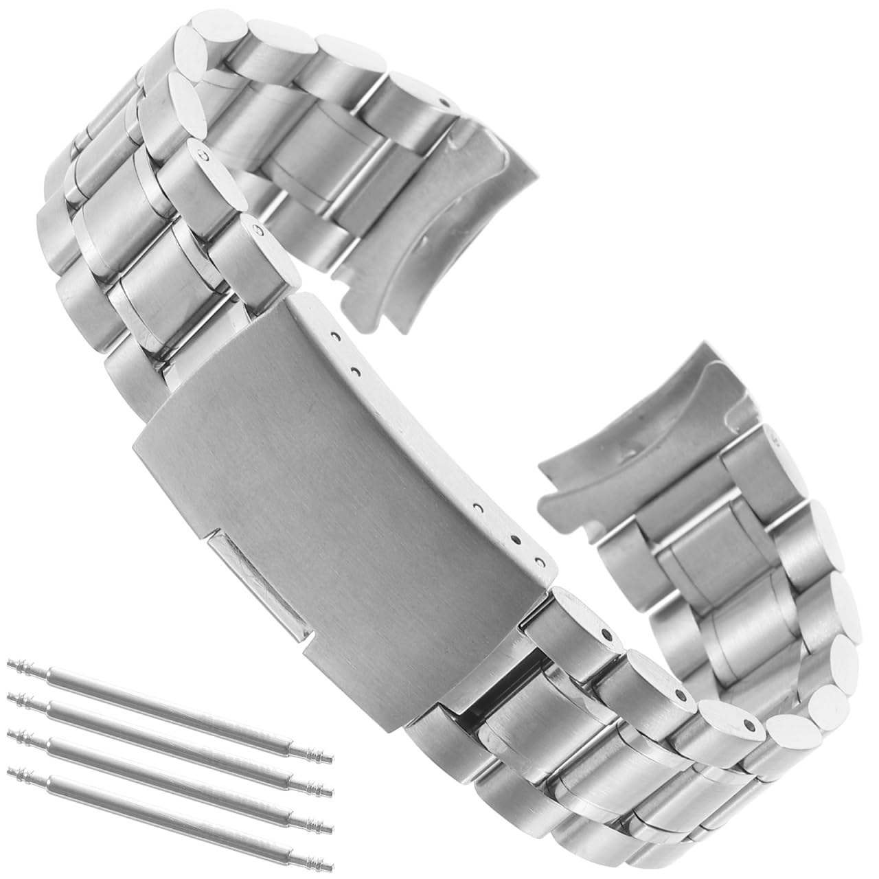 LUOEM Stainless Steel Watch Band Strap with Curved End 20mm Curved Handles Including Fixing Rods