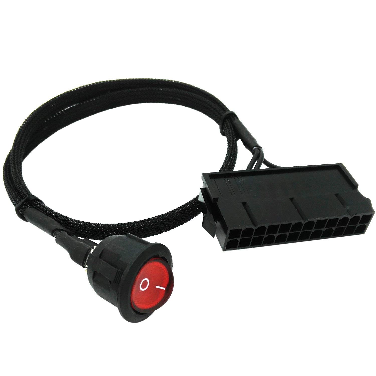 COMeap 24 Pin ATX Red LED Power On/Off Switch Jumper Bridge Adapter Braided Cable 21.5-inch(55cm)