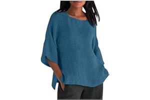 FAVIPT Linen Tops For Women Boho Summer 3/4 Sleeve Crewneck Blouses Tunics Loose Fit Plus Size Soft Tee Shirts 2024 Fashion