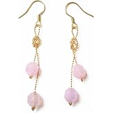 Duo-Duo-Siang Handmade Lavender Amethyst &amp; Aquamarine 18K Gold Knot Dangle Earrings &ndash; Lightweight Misty Powder Pink &amp; Blue Jewelry for Women
