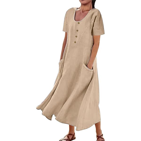 Vestido Camisero Con Botones 2025 Vestidos De Lino Para Mujer 2025 Con Botones, Cuello En V Vestido Blanco Largo