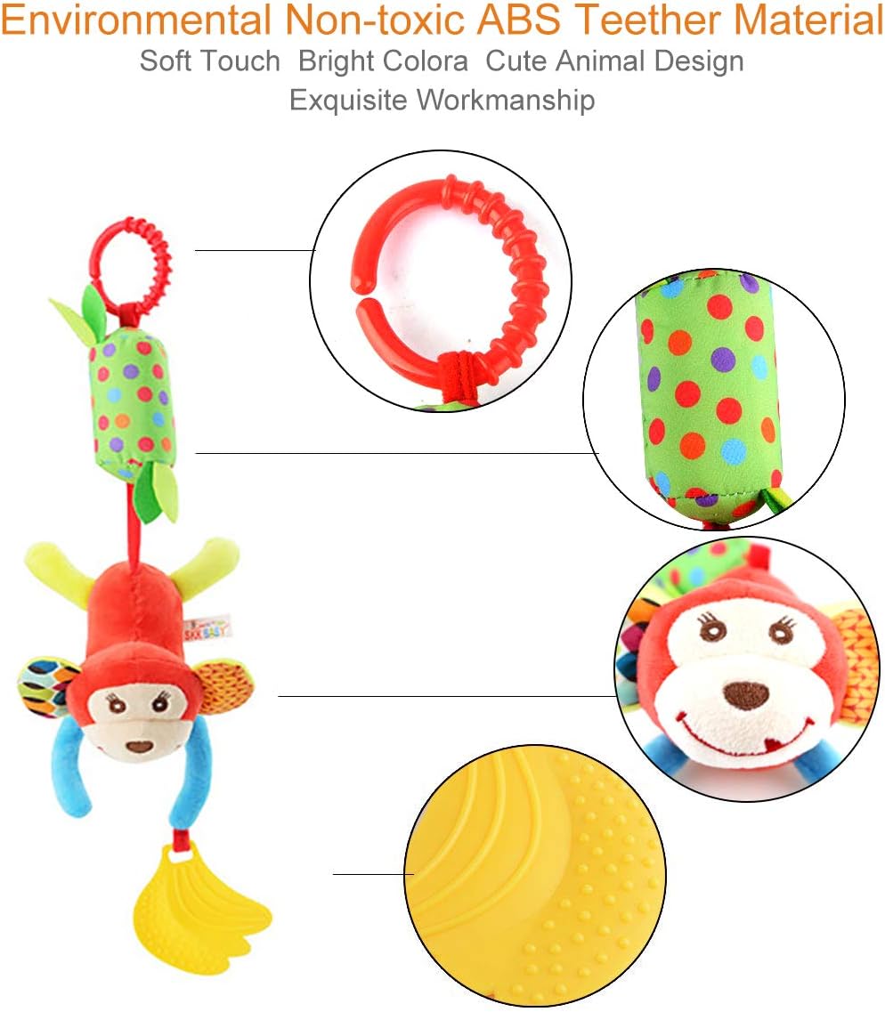 Baby Hanging Rattles Toys, Newborn Crib Toys Car Seat Stroller Toys for Infant, Colorful Animal Bell Soft Baby Sensory Rattles Toys with Teether for Babies Boys and Girls 3 6 9 to 12 Months(4 Pack): Toys & Games