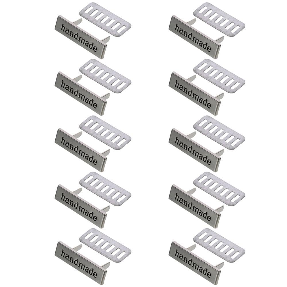 YYlingx 10 Pcs Metal Handmade Labels Tags, Rectangle Bag Tags with Shim for Jewelry Making Crafts, Sewing Clothing Decors
