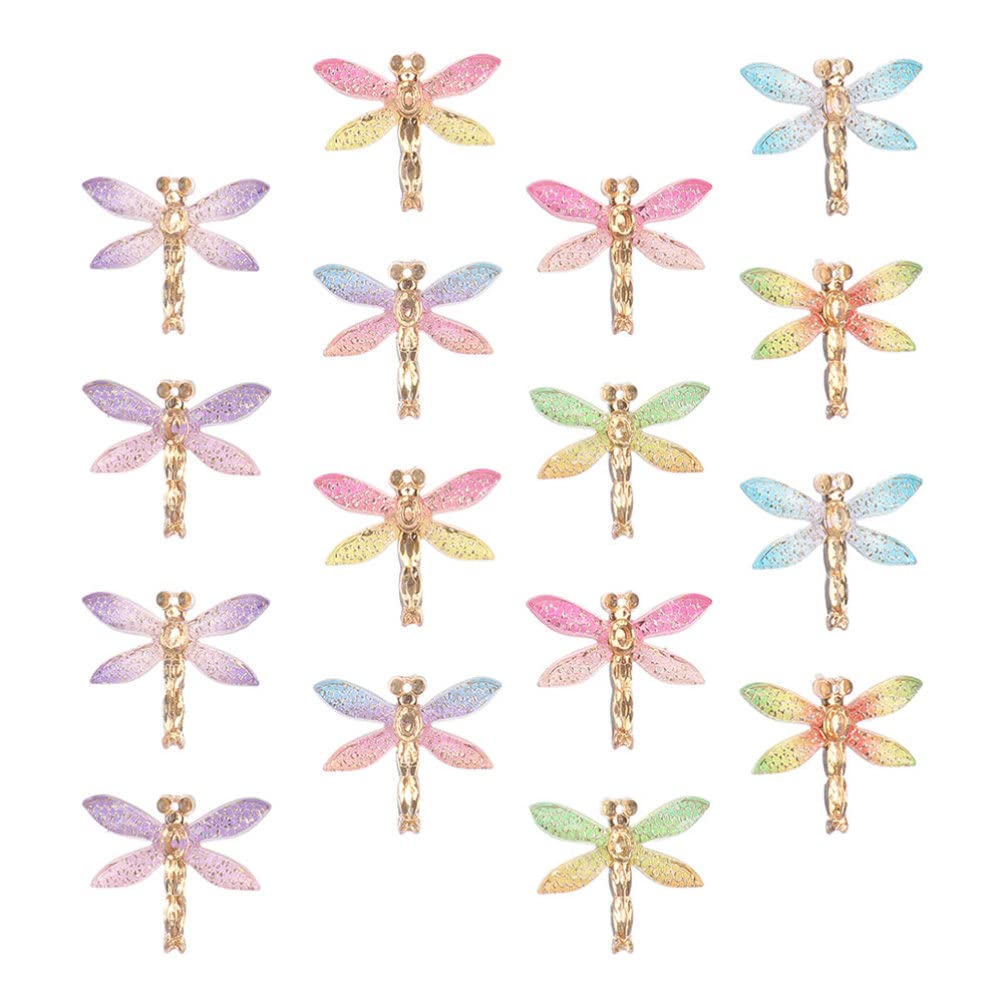 EXCEART 24Pcs Dragonfly Charms Acrylic Dragonfly Flat Back Charms Insect Connectors Embellishment for Jewelry Making DIY Crafts