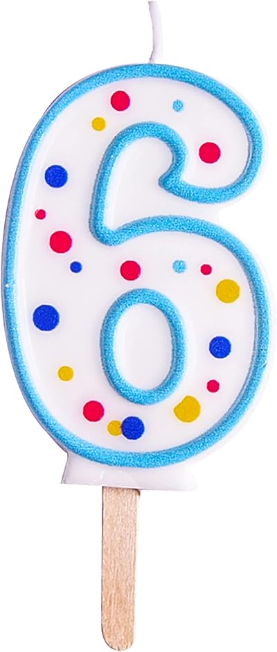 PME Blue Number 6 Candle 63mm with Polka Pots Cake Topper