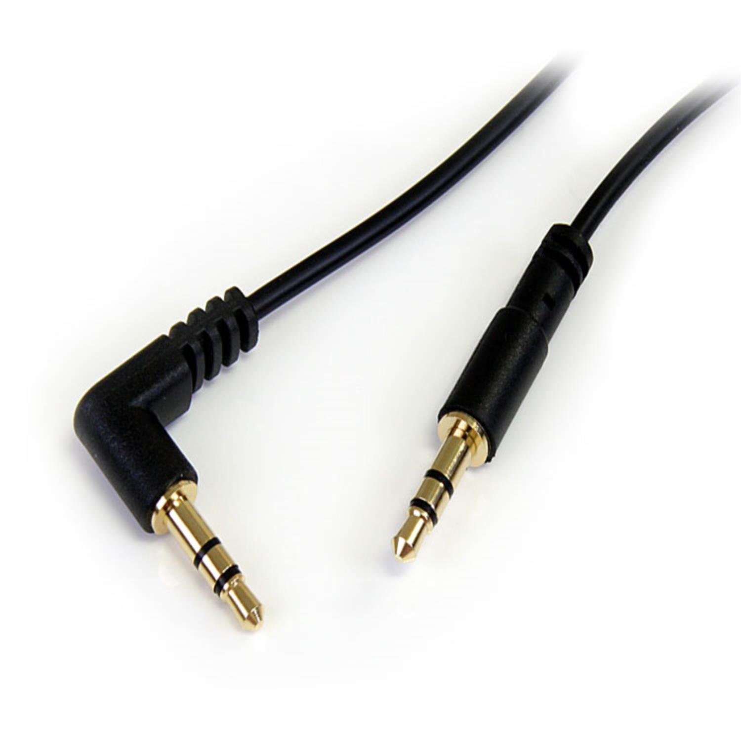 StarTech.com MU1MMSRA 1 ft (0.3 m) Right Angle 3.5 mm Audio Cable, 3.5 mm Slim Audio Cable, Right Angle, Male/Male, Aux Cable, Black