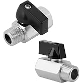 2 Pack 3/8 Inch Brass Mini Ball Valve, Shut off Switch Ball Valve 3/8" NPT Male X 3/8" Npt Female Thread Pipe Fitting 2 Colors Valves for Small Compact Space(Silver, Black)