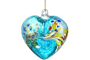 Blue Heart Hand Blown Glass Gazing Balls for Garden Hanging Friendship Balls Christmas Ball Ornaments for Xmas Tree Decoratio