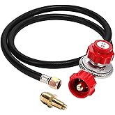 GASONE Propane Regulator - Brass Orifice 4 ft High Pressure 0-20 PSI Adjustable With Hose QCC-1 Type - Works With Any U.S. Tanks Red