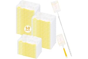 NICEMIYA 52 Count Disposable Duster Refills for Cleaning, 180° Dusters Refills Compatible with Swiffer Handles (Yellow, 50 Count Dust Removal Brushes + 1 Standard Handle + 1 Extended Handle)