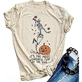 Halloween Pumpkin Shirts Women Fall T-Shirts Cute Autumn Graphic Tees Thanksgiving Tops