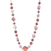 FULU AUTUMN Long Beaded Necklaces for Women Silver Link Chain Necklace with Shell Crystal Beads, Party Gifts for Her