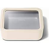 Caraway Glass Food Storage - 10 Cup Glass Container - Ceramic Coated Food Container - Non Stick Lunch Box with Lids - Dishwasher, Oven, & Microwave Safe - Square Shape - Cream