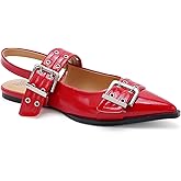 Beast Fashion Women's Slingback Flats Studded Buckle Straps Flats Slip-On Slides Pointed Toe Flats Adjustable Strap Sandals Dressy Shoes