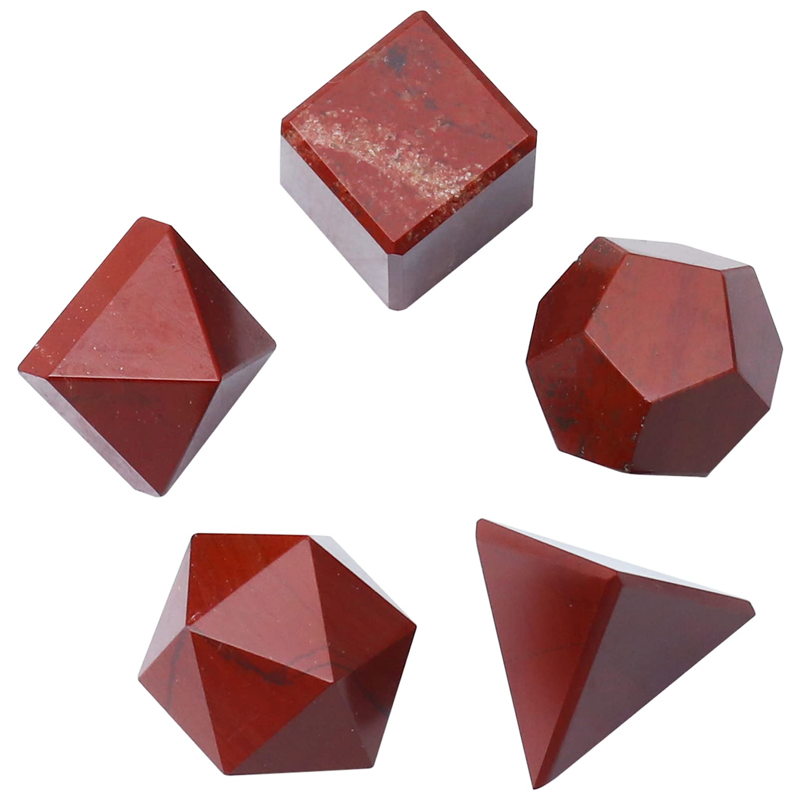 Crocon® Red Jasper 5Pcs platonic solids crystal geometry set, Platonic Solids Sacred Geometric stones for Meditation Reiki Balancing Healing Chakra Stone Cleansing Spiritual Good Luck (15-20 mm)
