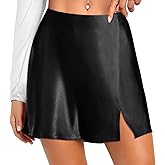 Reaowazo Mini Skirts for Women Satin Silk High Waist Elastic Split Slit Hem Bodycon Short Skirt