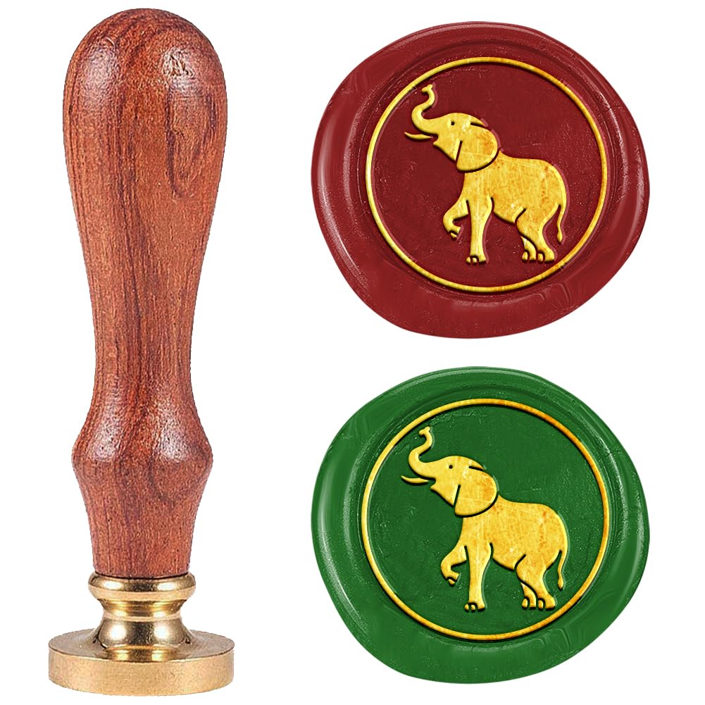 DELORIGIN 1" Elephant Wax Seal Stamp Retro Sealing Stamps Removable Brass Head Seal Stamp with Wooden Handle Sealing Wax for Envelope Greeting Card Letter Wedding Invitations Gift Wrapping Decor