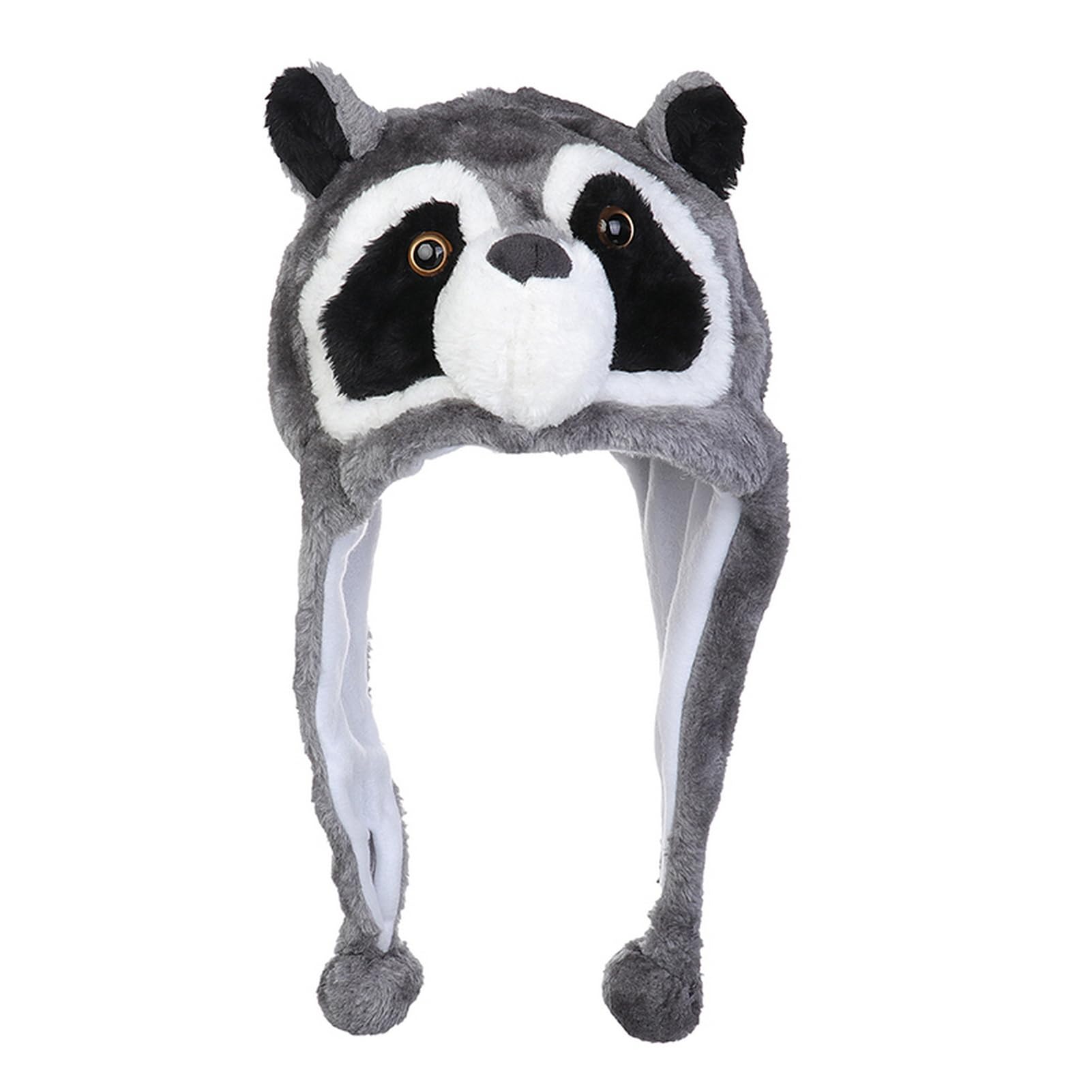 VPbao Plush Headgear Hat, 2-in-1 Hat with Ear Flaps Scarf Set, Funny Cartoon Animal Cap for Costume Party - Comfortable Soft Warm Novelty Unisex Headwear Props Raccoon