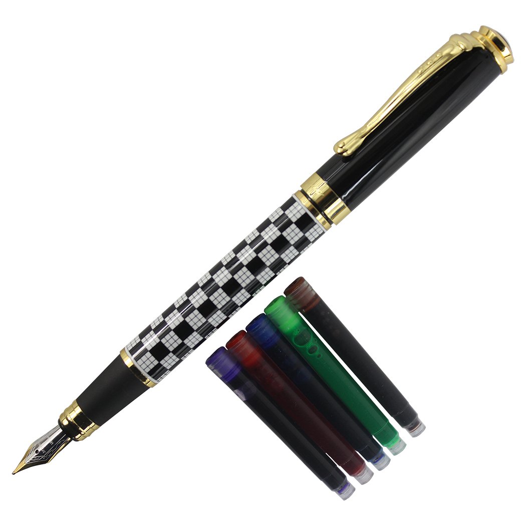 Gullor Mother of Pearl Push-In Style Fountain Pen with a Black Cap black / white