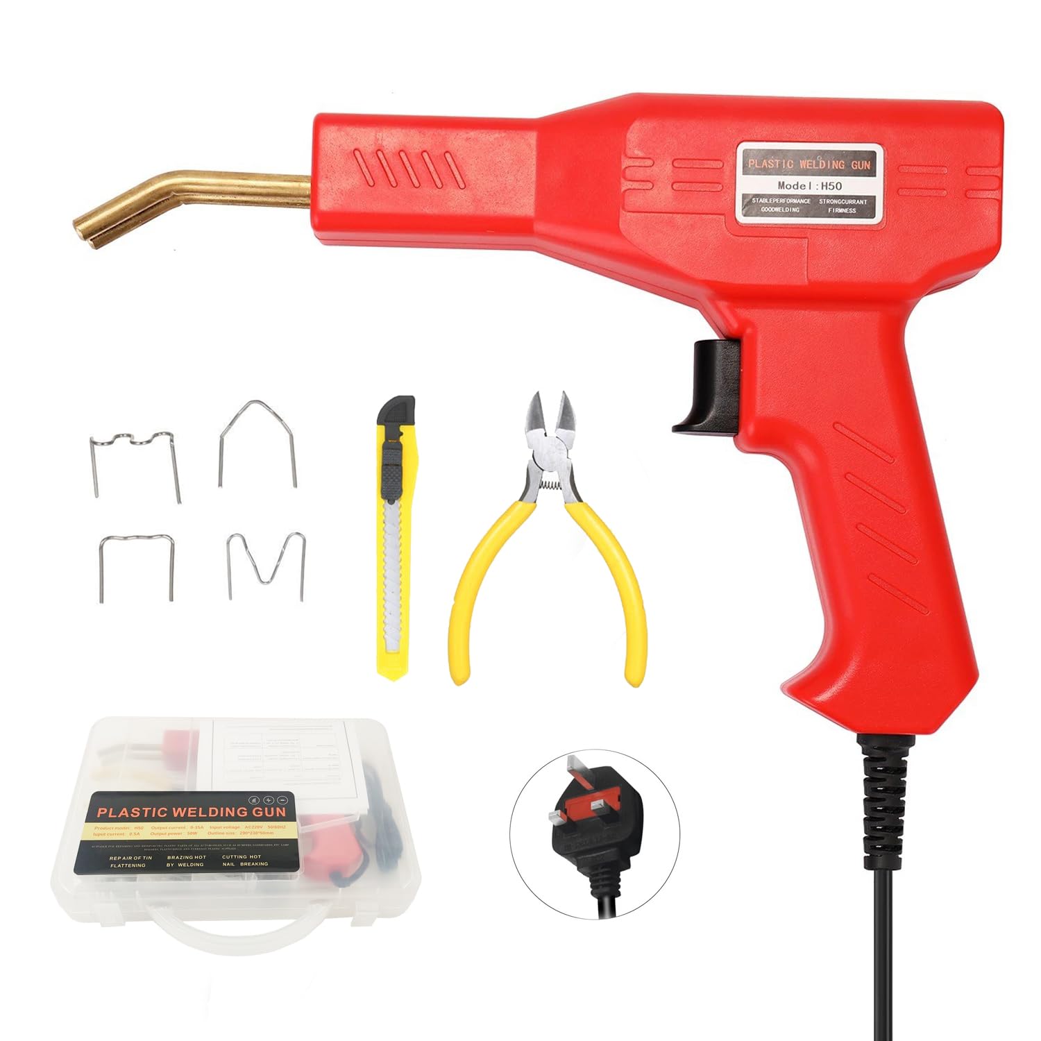 Hniuyun 50W Plastic Welder, Plastic Welding Kit with 200pcs Hot Staples, Car Bumper Crack Repair Kit for Most Plastic Repair