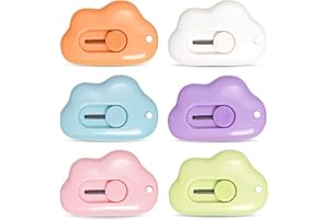 Fengek 6 Pcs Mini Retractable Utility Knife Cloud Pocket Box Cutters Plastic Letter Opener Slide Open with Keychain Hole for Box Letter Envelope, Cloud Shape (Multicolor 1)
