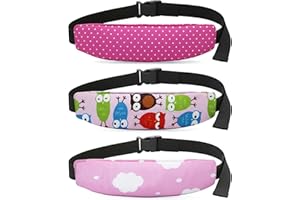 GIYAWA 3 Pcs Baby Carseat Head Support, Car Seat Straps Pillow Support Ban, Stroller Neck Relief Strap Headrest, Slumber Sling Sleep Positioner for Toddler Infants Child Children Kids (Stars, Owls, Clouds)