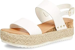 Athlefit Women's Espadrilles Sandals Ankle Strap Buckle Wedge Sandal Open Toe Studded Platform Sandals