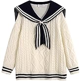 Japanese Lolita Uniform Sailor Collar Kawaii Cute Sweaters Soft Tops Loose Casual Cable Knit Long Sleeve Pullover Tops