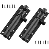 BokWin 3 Inch Door Latch Lock Slide Bolt, Matte Black | 2Pcs, Solid Aluminium, Thickened 1.3mm, 12 Screws Included