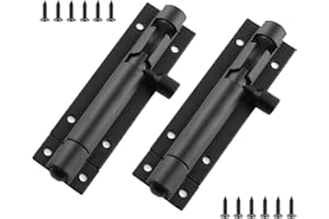 BokWin 2Pcs 3 Inch Door Latch Lock Slide Bolt, Solid Aluminium Thickened 1.3mm Door Barrel Bolts Latches, Security Sliding Latch Lock with 12 Screws (Matte Black Finished)