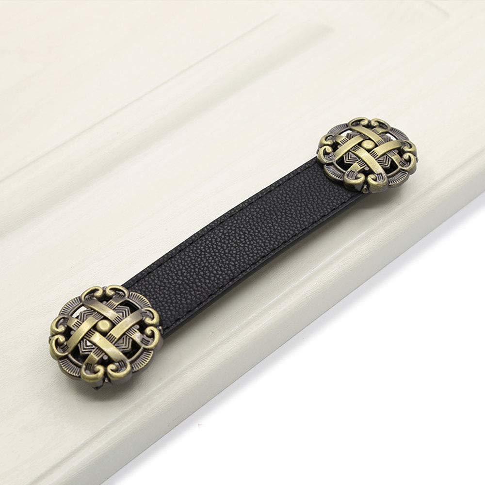 POFET 6pcs 115mm/4.52inch Hole Distance.Double Hole Surface Leather Handle Leather PU Suitcase Handle Drawer Cabinet Door Handle With Screws 22mm - Black