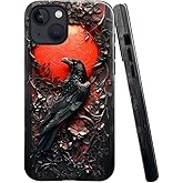 DAIZAG Case Compatible with iPhone 14,Glossy Durable Shock Protection Cover for Girl Women,Crow Bird Moon Gothic Dark Wooden