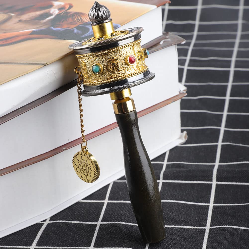 Prayer Wheel Tibetan, Buddhist Handheld Prayer Wheel, Brass Tibetan Prayer Wheel Buddha Religion Scriptures Prayer Wheel Six-character Truth Hand Held Prayer Wheel for Praying Blessing Relaxing(Gold)