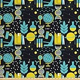 Ambesonne Education Fabric by The Yard, Science Class Themed Biology Chemistry and Physics Protons Neutrons, Decorative Fabric for Upholstery and Home Accents, 1 Yard, Turquoise Yellow