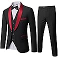 MY'S Mens 3-Piece Suit Shawl Lapel One Button Tuxedo Winter Fabric Slim Fit Dinner Jacket Vest Pants & Tie Set
