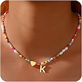 JIAOGE Valentines Day Gifts for Kids Teen Girls - Colorful Beaded Pearl Heart Initial Necklaces for Women Kids Teen Girl Gifts Trendy Stuff Cute Boho Choker Necklace for Girls Jewelry Birthday Gift