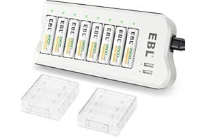 EBL 2800mAh Ni-MH AA Rechargeable Batteries (8 Pack) and Rechargeable AA AAA Battery Charger with 2 USB Charging Ports