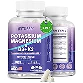 SUWENY Magnesium Potassium D3 K2 10000IU Supplement - Bone/Heart Health, Immune/Mood Support, Energy for Adults - High Absorption, Non-GMO - 60 Caps (1)