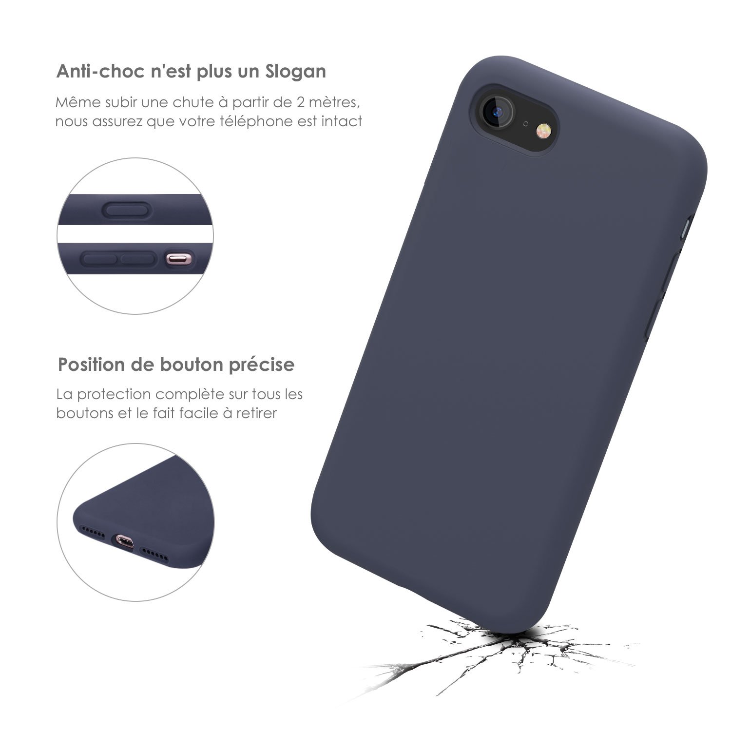 Coque iPhone 7 / 8 , JASBON Coque Silicone Liquide Anti-rayure avec Protecteur d\'écran Gratuit, Housse Protection Silicone Anti-choc Gel Case pour iPhone 7 / 8 – Bleu Foncé