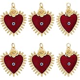 Beebeecraft 1 Box 6Pcs Evil Eye Heart Charms Real 18K Gold Plated Brass Cubic Zirconia Red Enamel Gothic Sacred Loved Charms for Jewelry Making