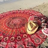 Popular Round Tapestry Indian Mandala Round Roundie Beach Throw Tapestry Wall Hanging Hippy Boho Gypsy Cotton Tablecloth, Round Yoga-Picnic Sheet 70" Red