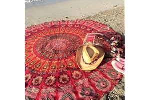 Popular Handicrafts Round Tapestry Wall Hanging Hippie Mandala Roundie Bohemian Hippy Intricate Indian Tapestries Tablecloth 70 Inches,(178cm) Red