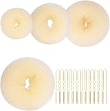 Gunwon 4pc Hair Donut Bun Shaper Set 4 Sizes Beige Nylon 20 Golden Bobby Pins view 1